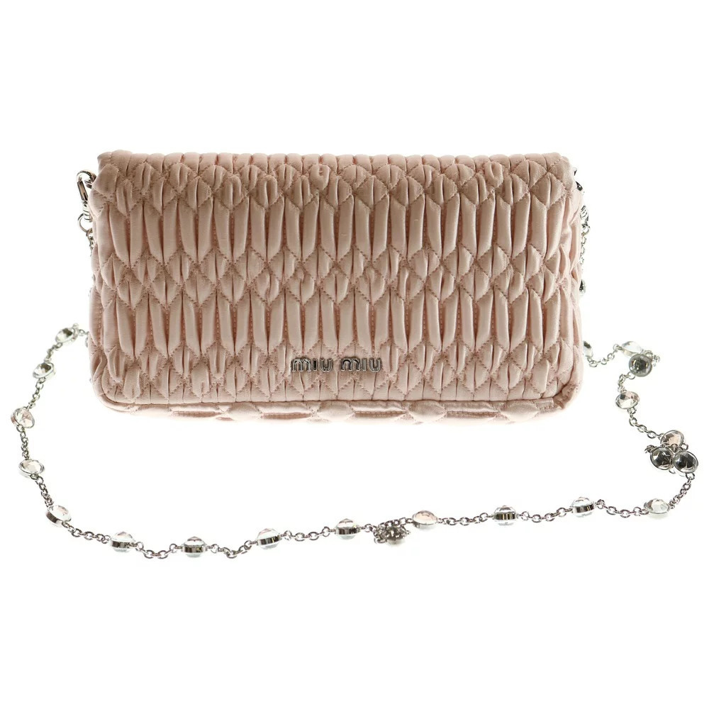 Miu Miu Handbag Chain Pink Nappa Bag Crystal Shoulder Satin